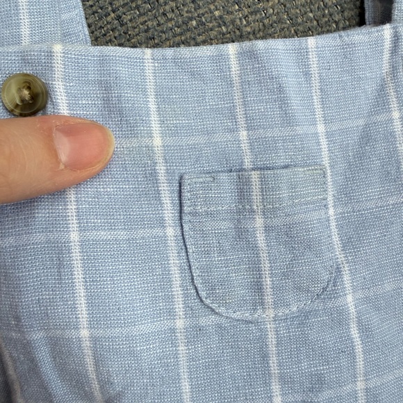 Janie and Jack Boys 0-3m Linen Light Blue Windowpane Check Plaid Overalls Easter - Picture 7 of 9